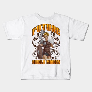 Cute Future Shield Maiden Nordic Viking Warrior Kids T-Shirt